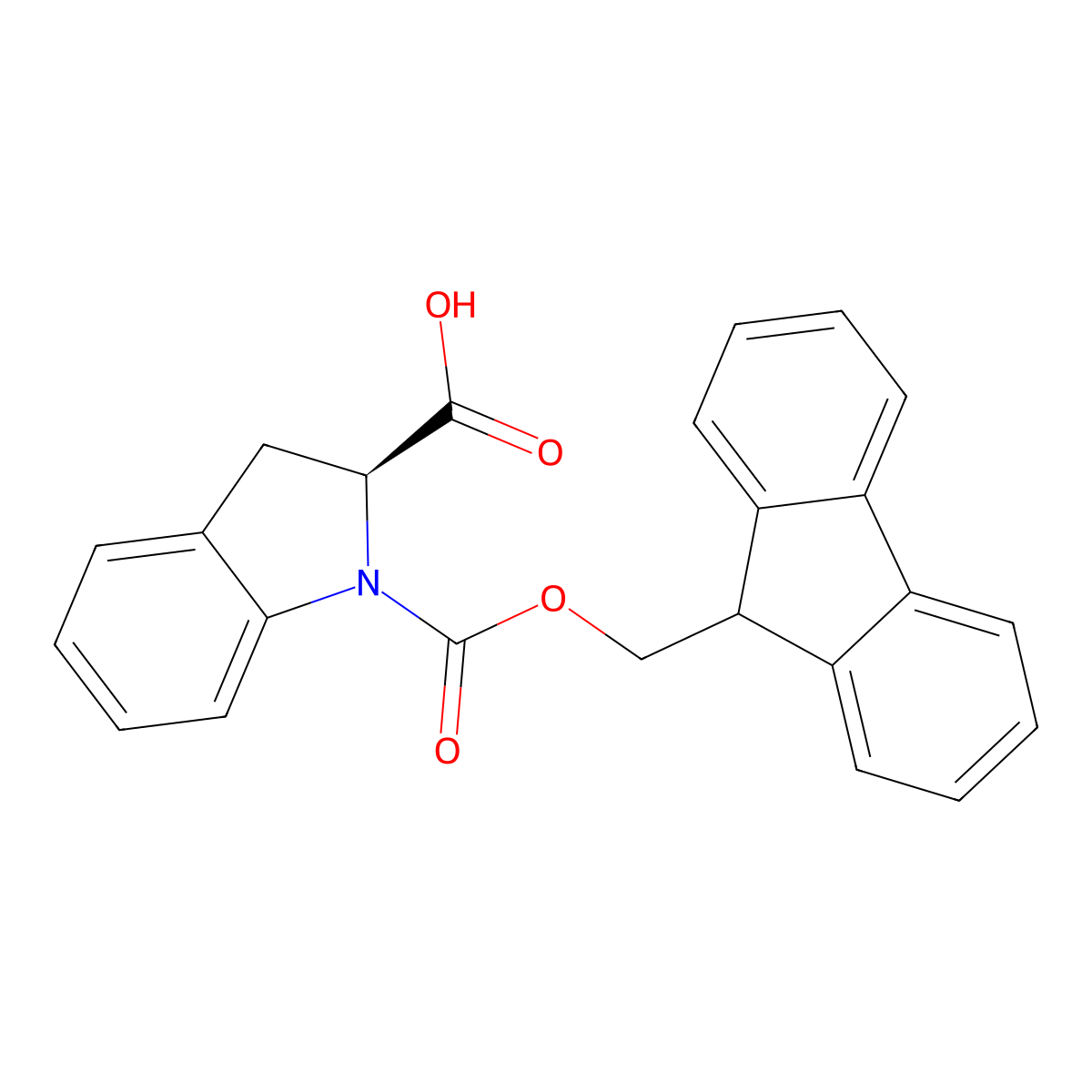 (2S)-1-(((9H-fluoren-9-yl)methoxy)carbonyl)-2,3-dihydro-1H-indole-2-carboxylic acid molecular structure, CAS 198560-38-2