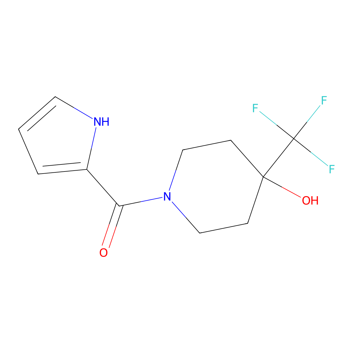 (4-hydroxy-4-(trifluoromethyl)piperidin-1-yl)(1H-pyrrol-2-yl)methanone molecular structure, CAS 1985888-78-5