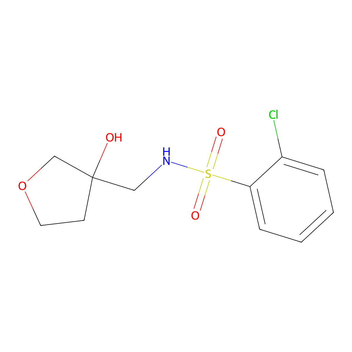 2-chloro-N-((3-hydroxytetrahydrofuran-3-yl)methyl)benzenesulfonamide molecular structure, CAS 1985968-73-7