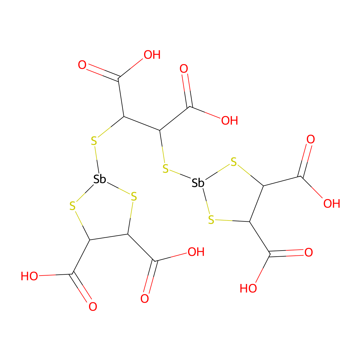 2,2'-((1,2-Dicarboxy-1,2-ethanediyl)bis(thio))bis(1,3,2-dithiastibolane-4,5-dicarboxylic acid) molecular structure, CAS 1986-66-9