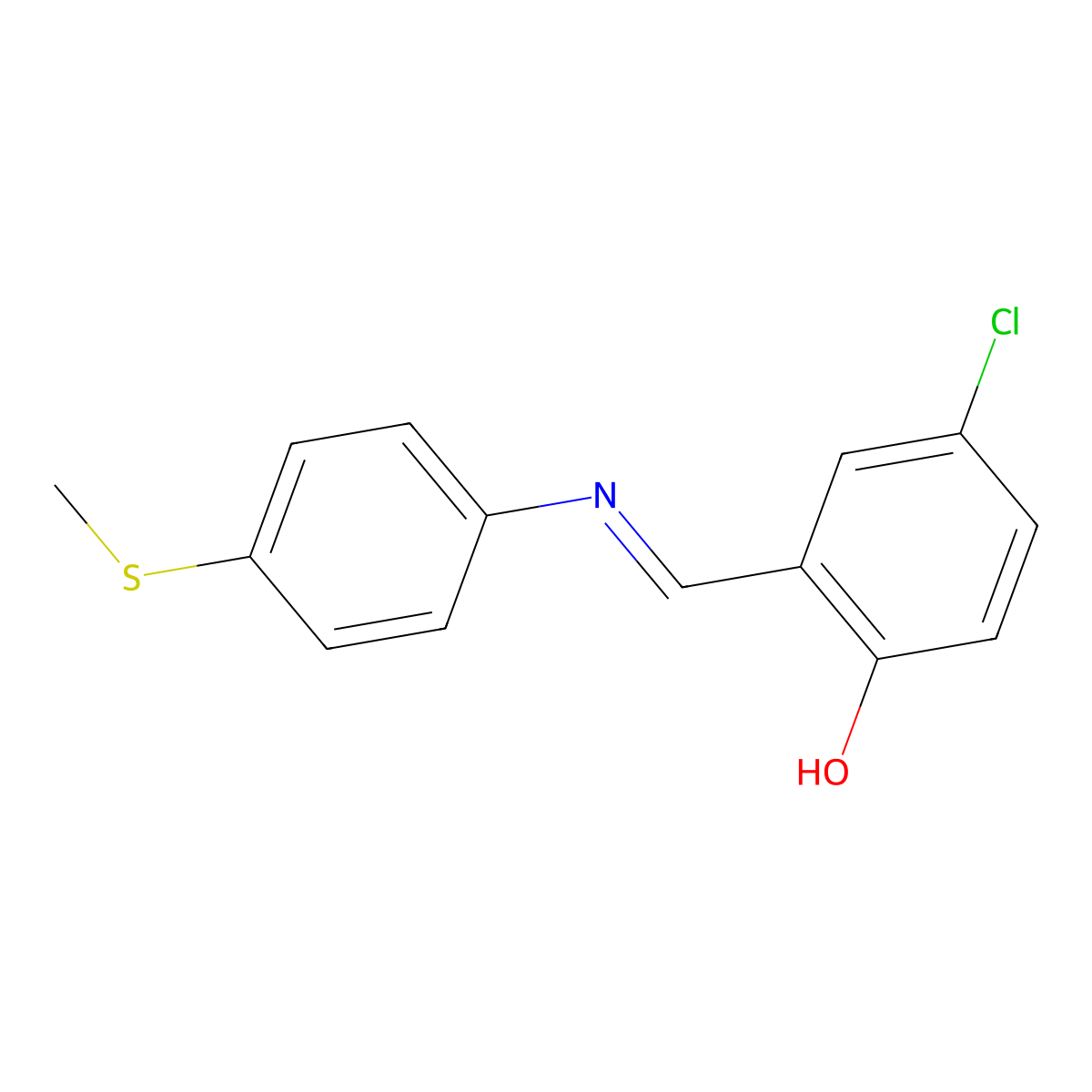 4-chloro-2-((E)-{[4-(methylthio)phenyl]imino}methyl)phenol molecular structure, CAS 19860-05-0