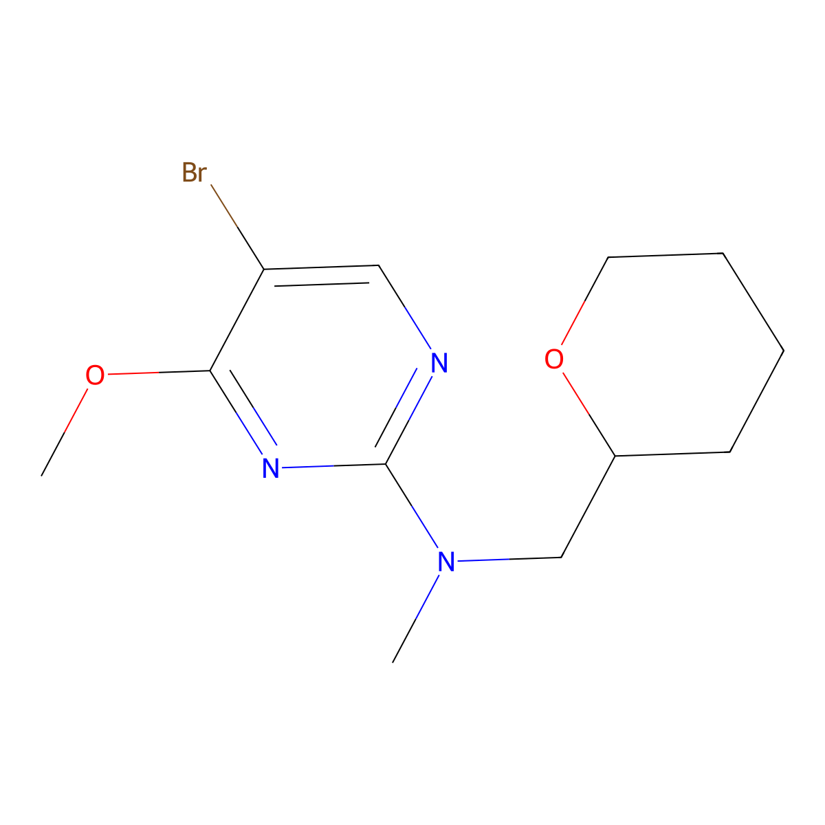 5-bromo-4-methoxy-N-methyl-N-[(oxan-2-yl)methyl]pyrimidin-2-amine molecular structure, CAS 1986118-38-0