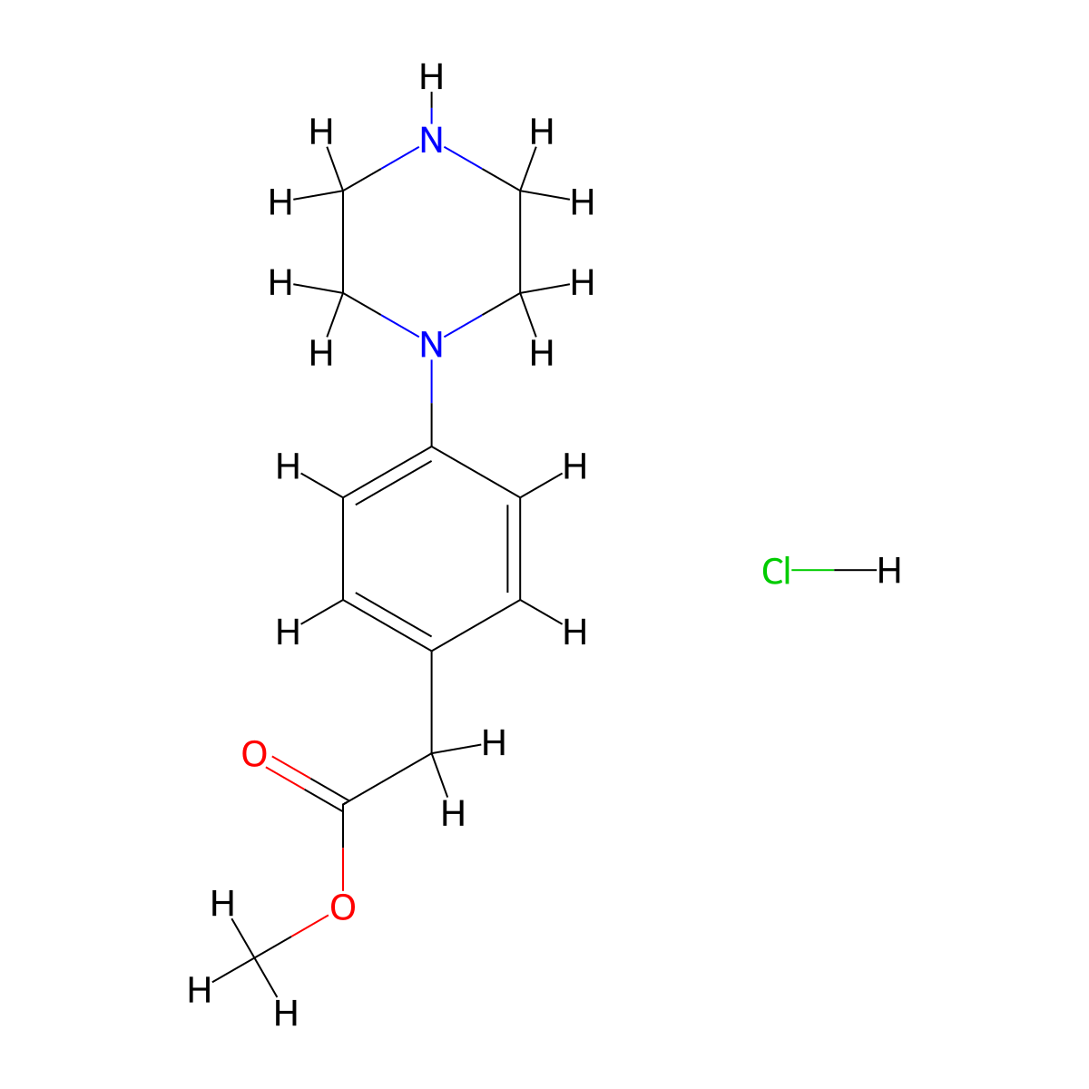 Methyl 2-[4-(piperazin-1-yl)phenyl]acetate hydrochloride molecular structure, CAS 198627-65-5