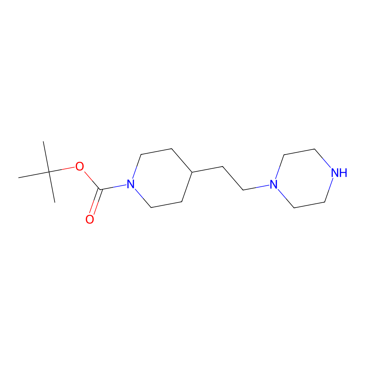 Tert-butyl 4-(2-(piperazin-1-yl)ethyl)piperidine-1-carboxylate molecular structure, CAS 198627-75-7