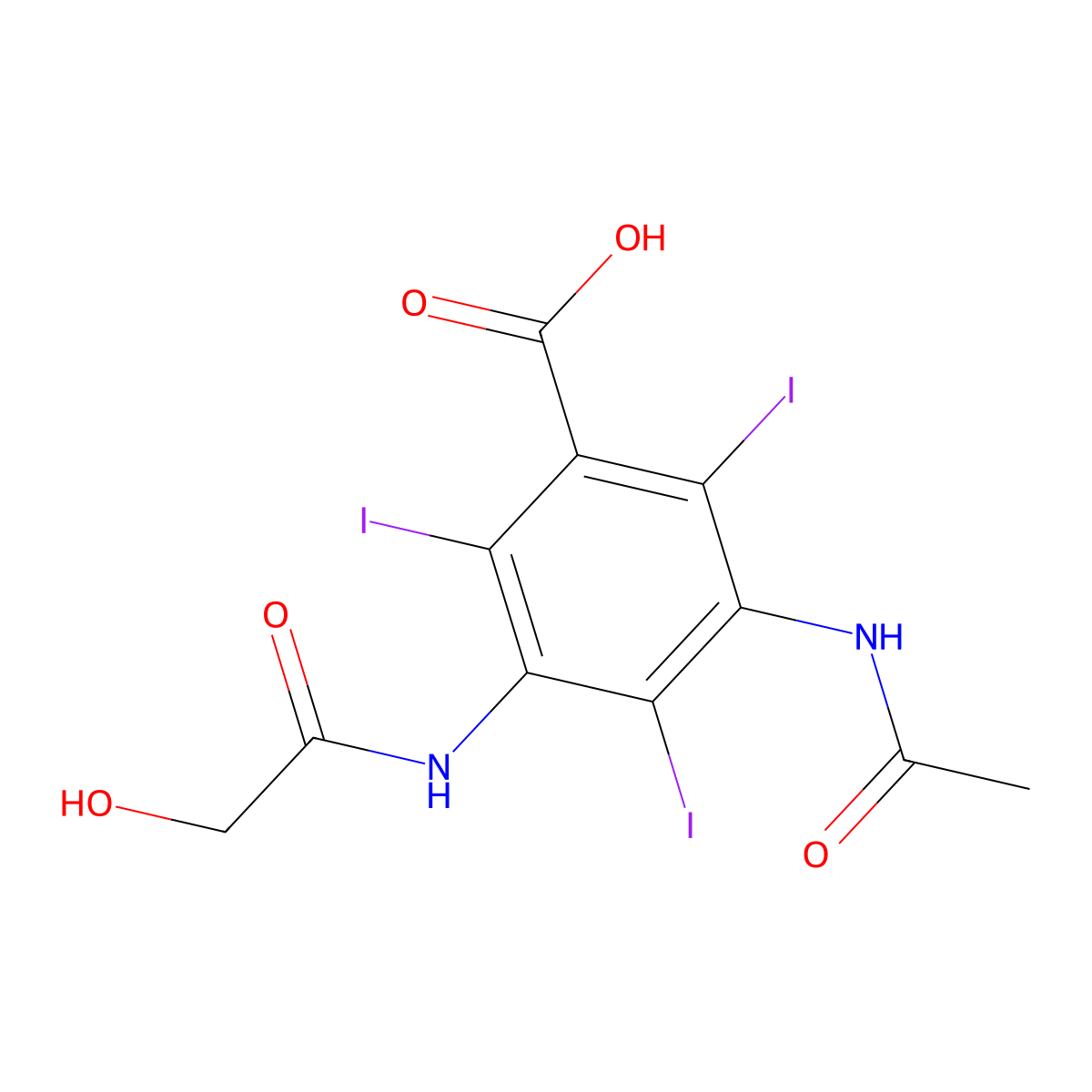 Ioxotrizoic acid molecular structure, CAS 19863-06-0