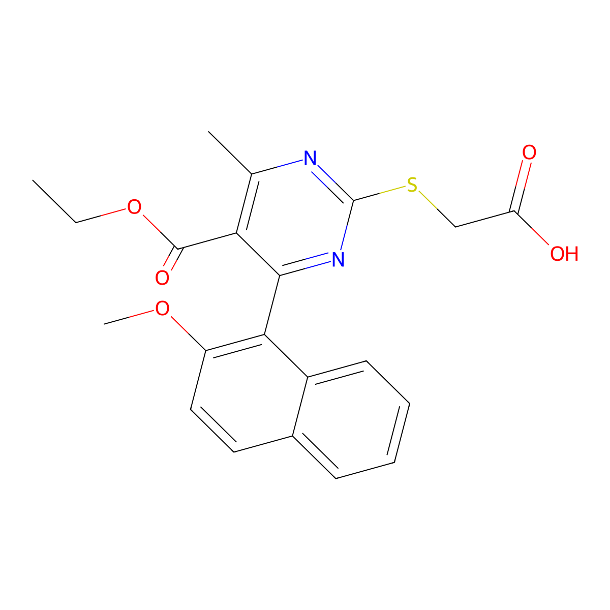 {[5-(Ethoxycarbonyl)-4-(2-methoxynaphthalen-1-yl)-6-methylpyrimidin-2-yl]sulfanyl}acetic acid molecular structure, CAS 1986331-33-2