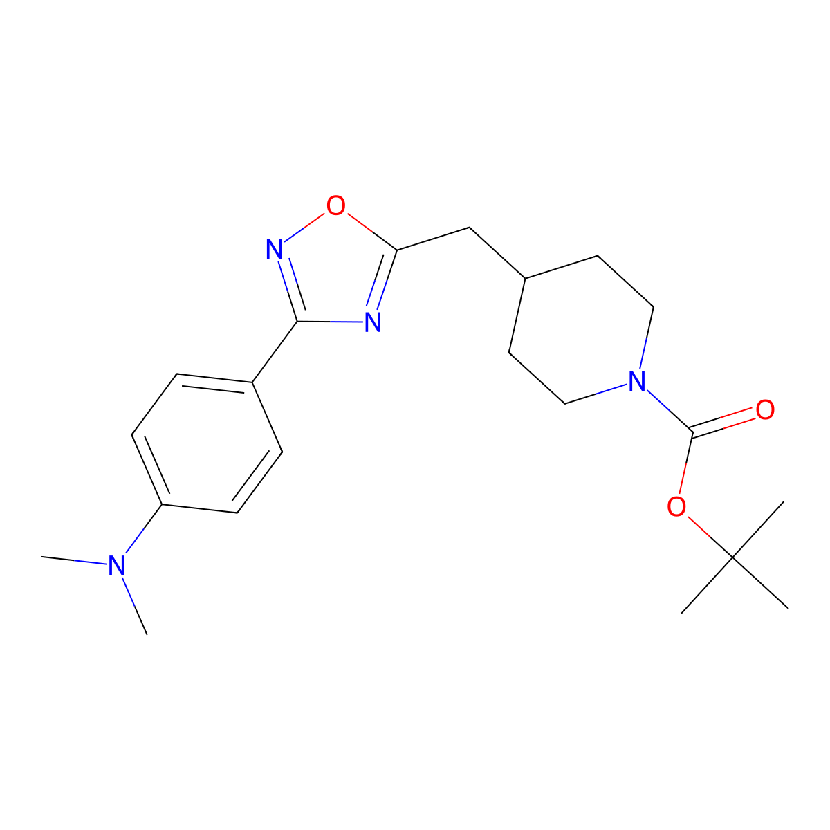 Tert-butyl 4-({3-[4-(dimethylamino)phenyl]-1,2,4-oxadiazol-5-yl}methyl)piperidine-1-carboxylate molecular structure, CAS 1986367-40-1