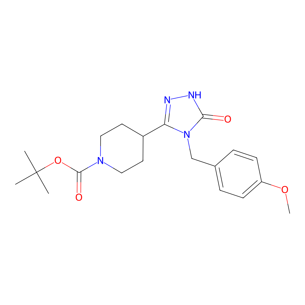 tert-butyl 4-[4-(4-methoxybenzyl)-5-oxo-4,5-dihydro-1H-1,2,4-triazol-3-yl]piperidine-1-carboxylate molecular structure, CAS 1986367-43-4