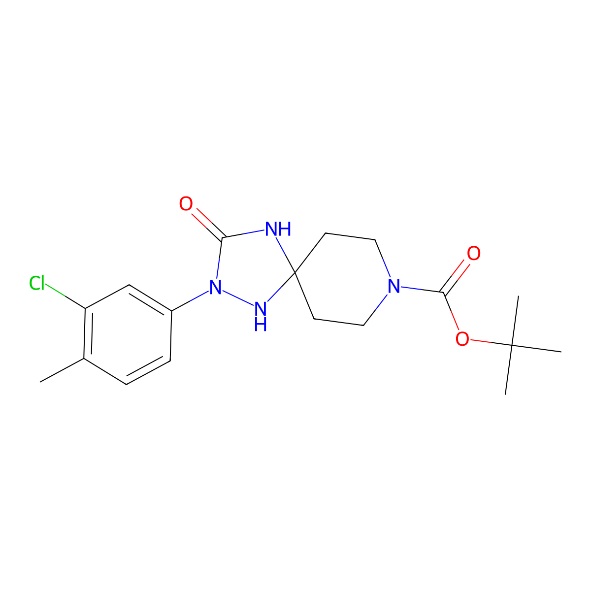 Tert-butyl 2-(3-chloro-4-methylphenyl)-3-oxo-1,2,4,8-tetraazaspiro[4.5]decane-8-carboxylate molecular structure, CAS 1986367-62-7