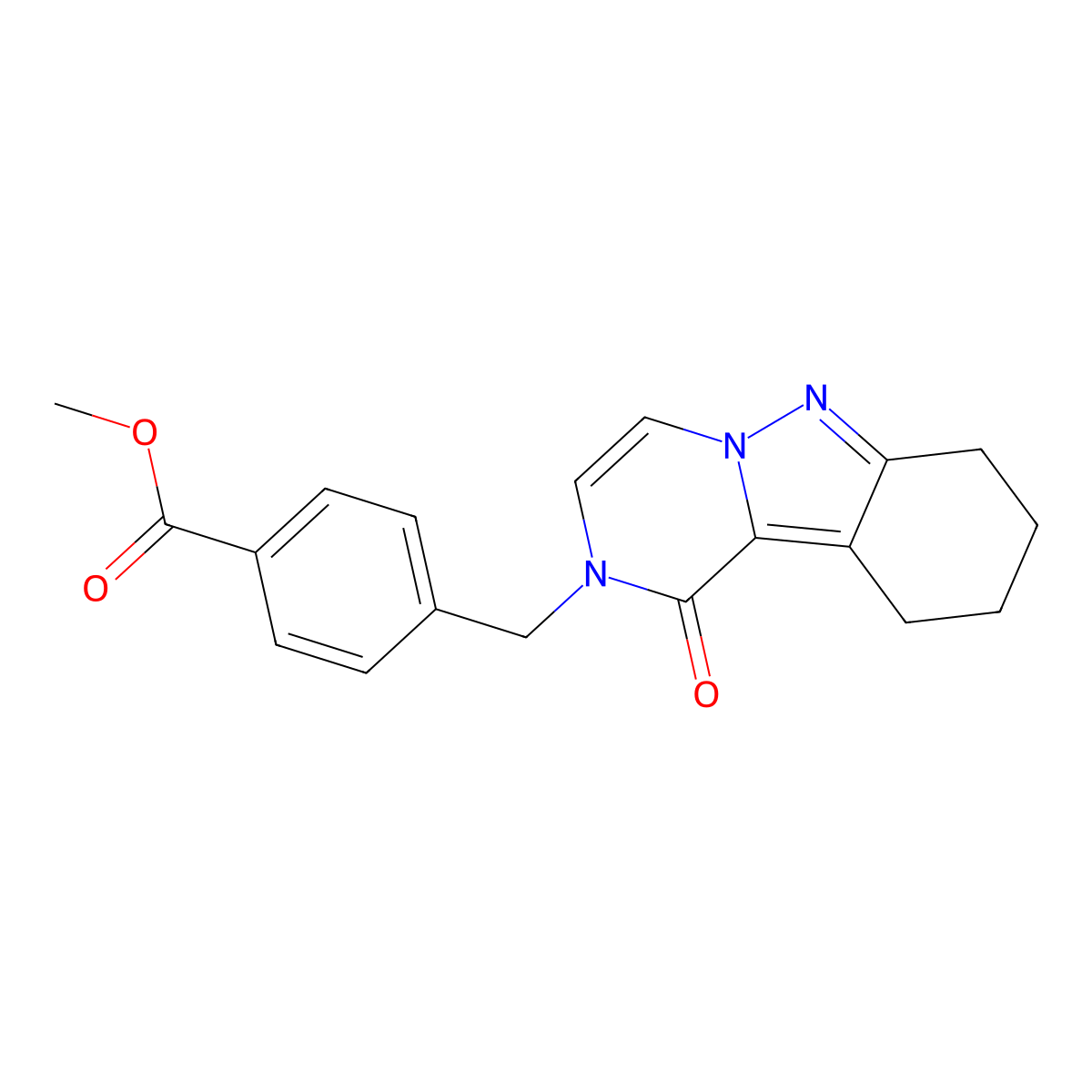 methyl 4-[(1-oxo-7,8,9,10-tetrahydropyrazino[1,2-b]indazol-2(1H)-yl)methyl]benzoate molecular structure, CAS 1986396-12-6