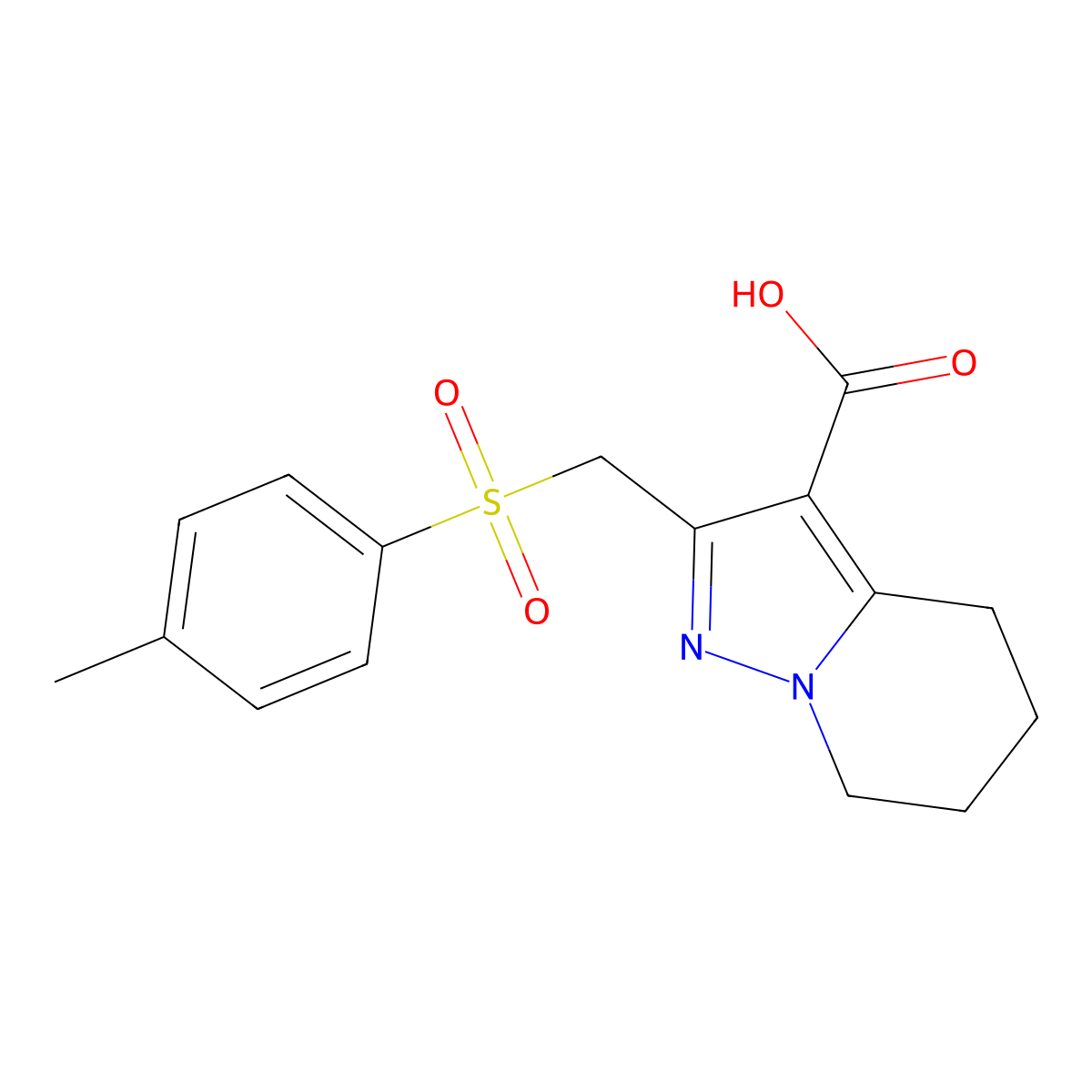 2-{[(4-Methylphenyl)sulfonyl]methyl}-4,5,6,7-tetrahydropyrazolo[1,5-a]pyridine-3-carboxylic acid molecular structure, CAS 1986428-38-9