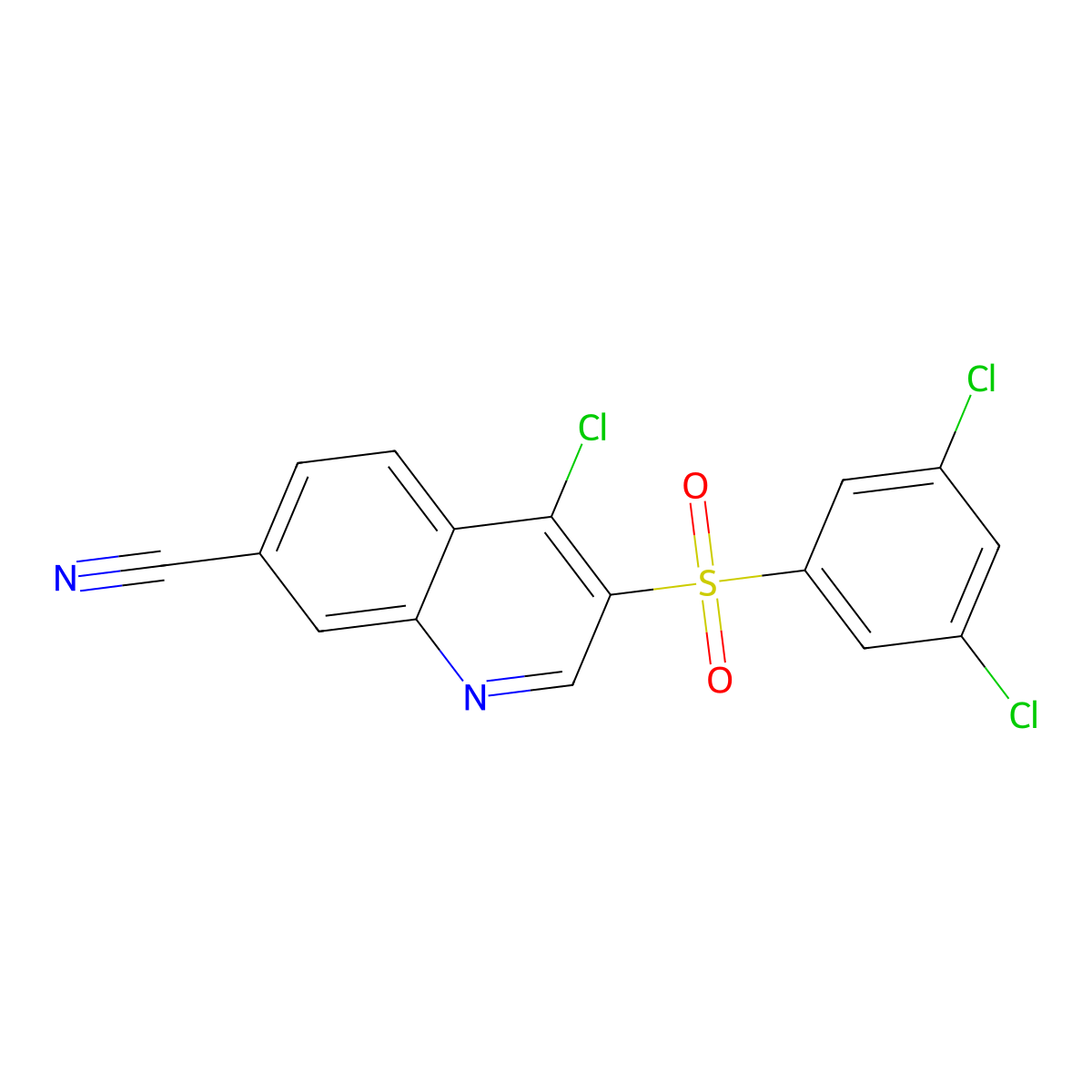 4-Chloro-3-[(3,5-dichlorophenyl)sulfonyl]quinoline-7-carbonitrile molecular structure, CAS 1986428-49-2