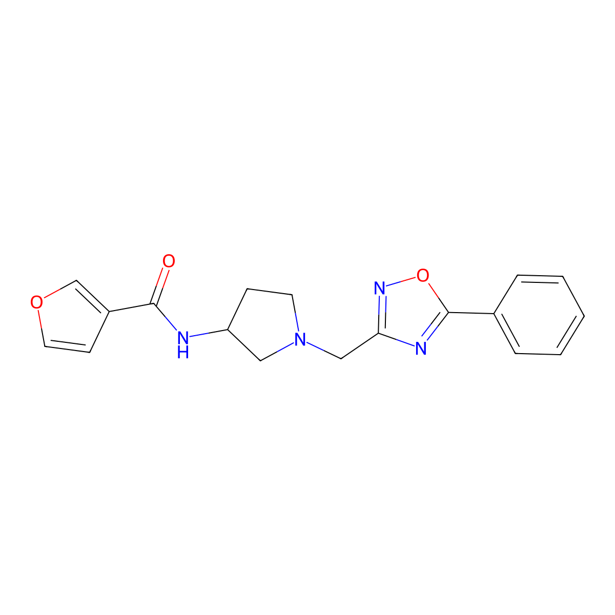N-{1-[(5-phenyl-1,2,4-oxadiazol-3-yl)methyl]pyrrolidin-3-yl}-3-furamide molecular structure, CAS 1986428-67-4