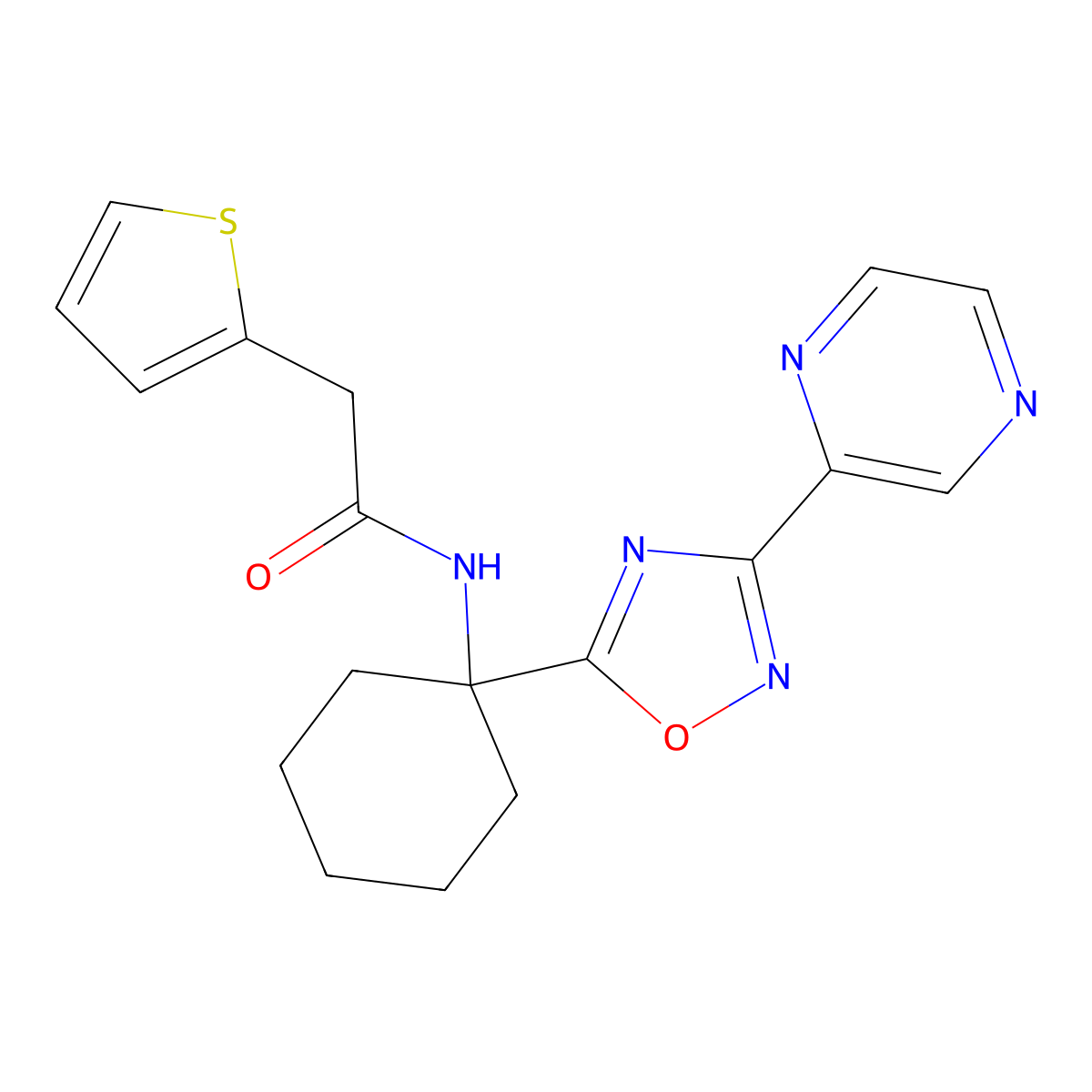 N-[1-(3-pyrazin-2-yl-1,2,4-oxadiazol-5-yl)cyclohexyl]-2-(2-thienyl)acetamide molecular structure, CAS 1986428-76-5