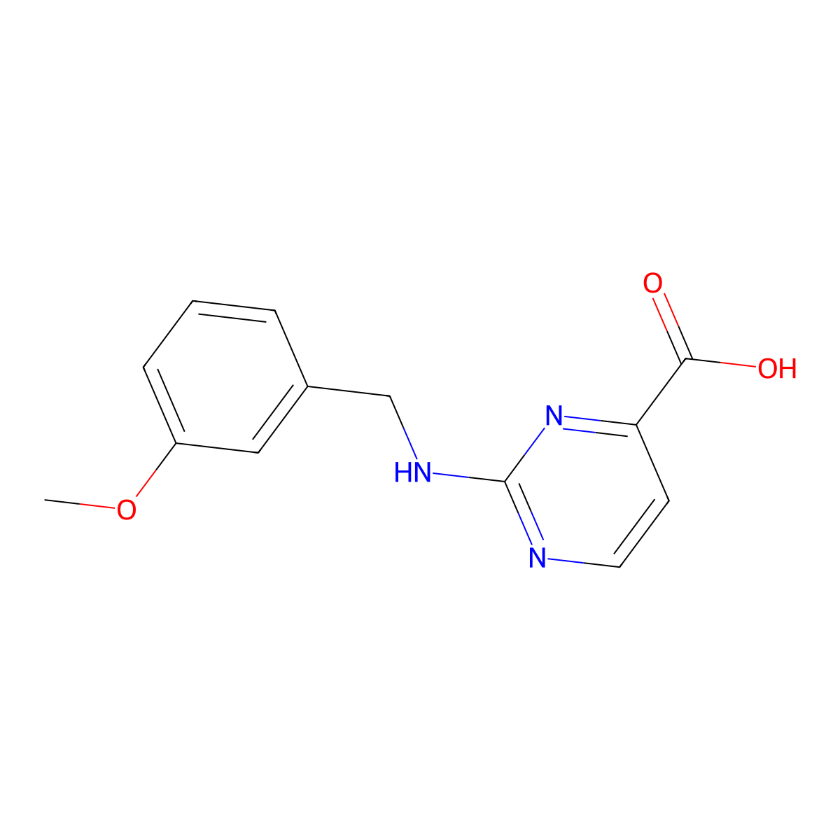 2-{[(3-Methoxyphenyl)methyl]amino}pyrimidine-4-carboxylic acid molecular structure, CAS 1986453-58-0
