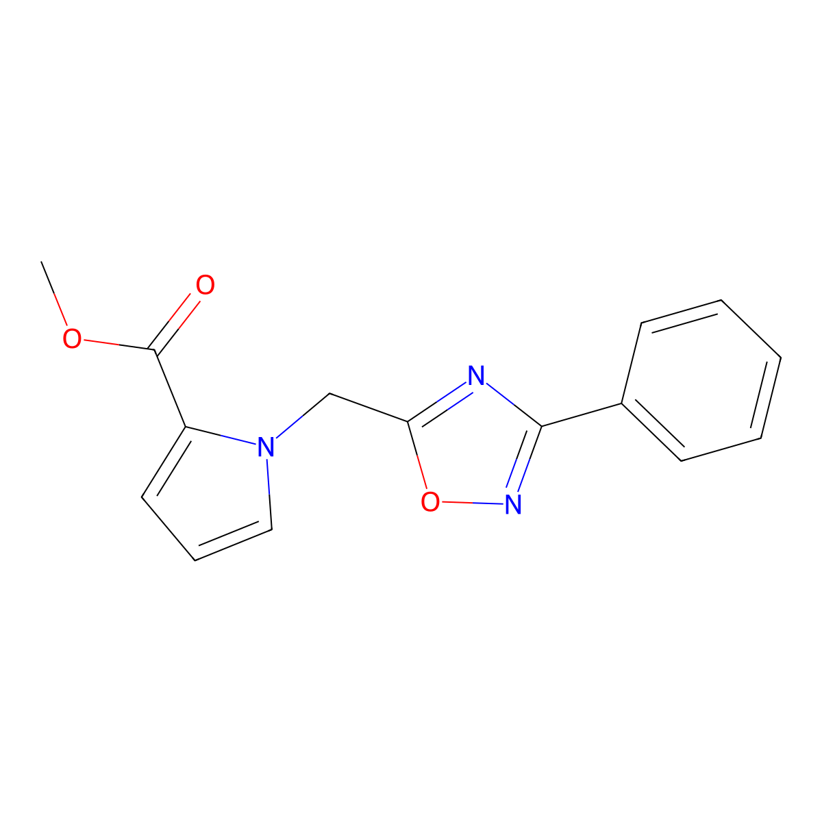 methyl 1-[(3-phenyl-1,2,4-oxadiazol-5-yl)methyl]-1H-pyrrole-2-carboxylate molecular structure, CAS 1986486-46-7