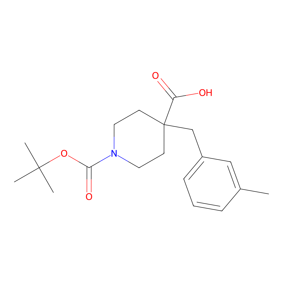 1-Boc-4-(3-methylbenzyl)-4-carboxypiperidine molecular structure, CAS 198649-40-0