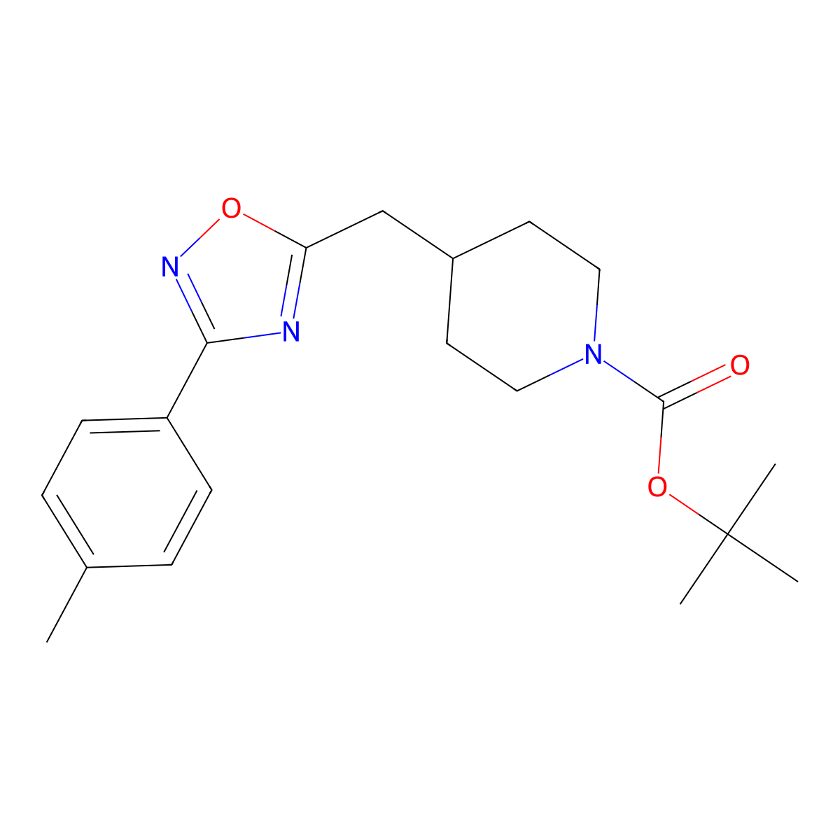 Tert-butyl 4-{[3-(4-methylphenyl)-1,2,4-oxadiazol-5-yl]methyl}piperidine-1-carboxylate molecular structure, CAS 1986518-47-1