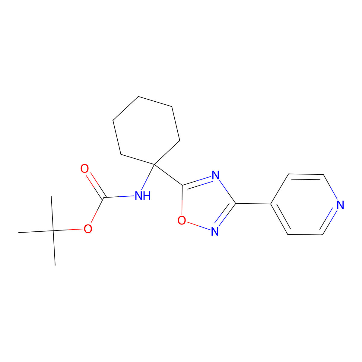 Tert-butyl [1-(3-pyridin-4-yl-1,2,4-oxadiazol-5-yl)cyclohexyl]carbamate molecular structure, CAS 1986518-74-4