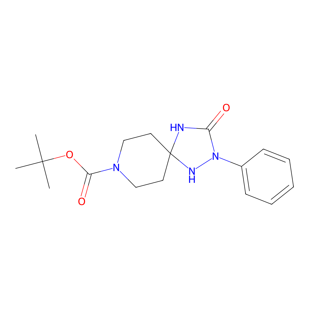 Tert-butyl 3-oxo-2-phenyl-1,2,4,8-tetraazaspiro[4.5]decane-8-carboxylate molecular structure, CAS 1986518-77-7