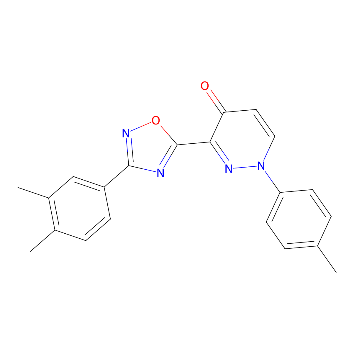 3-[3-(3,4-dimethylphenyl)-1,2,4-oxadiazol-5-yl]-1-(4-methylphenyl)pyridazin-4(1H)-one molecular structure, CAS 1986519-15-6