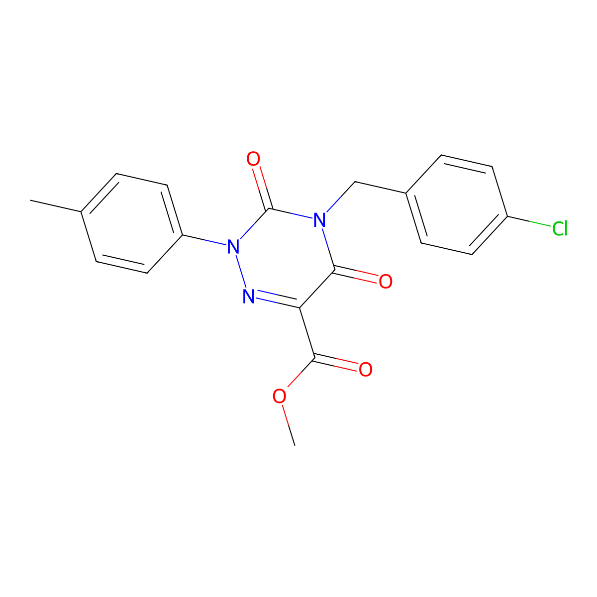 Methyl 4-(4-chlorobenzyl)-2-(4-methylphenyl)-3,5-dioxo-2,3,4,5-tetrahydro-1,2,4-triazine-6-carboxylate molecular structure, CAS 1986519-21-4