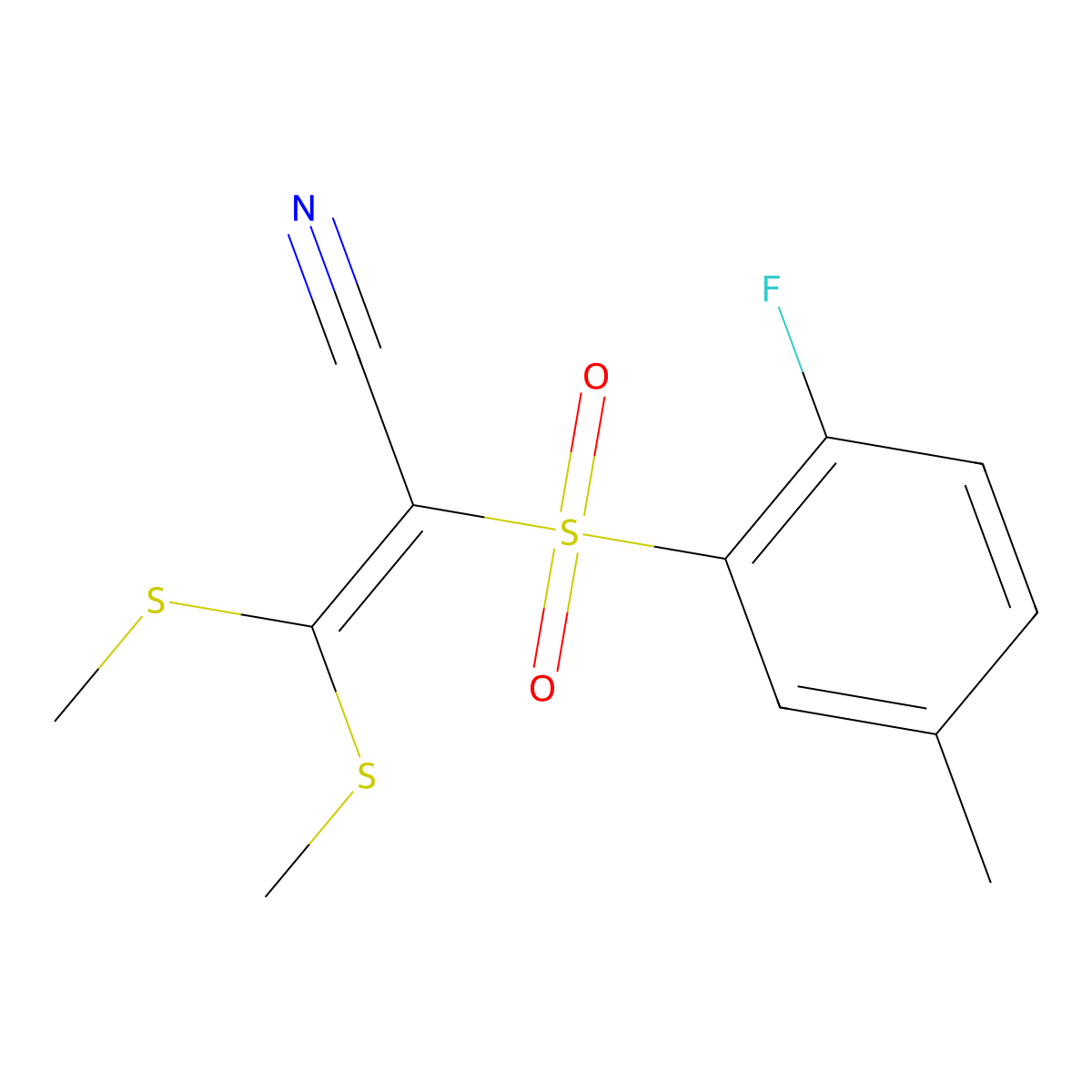 2-[(2-Fluoro-5-methylphenyl)sulfonyl]-3,3-bis(methylthio)acrylonitrile molecular structure, CAS 1986549-91-0