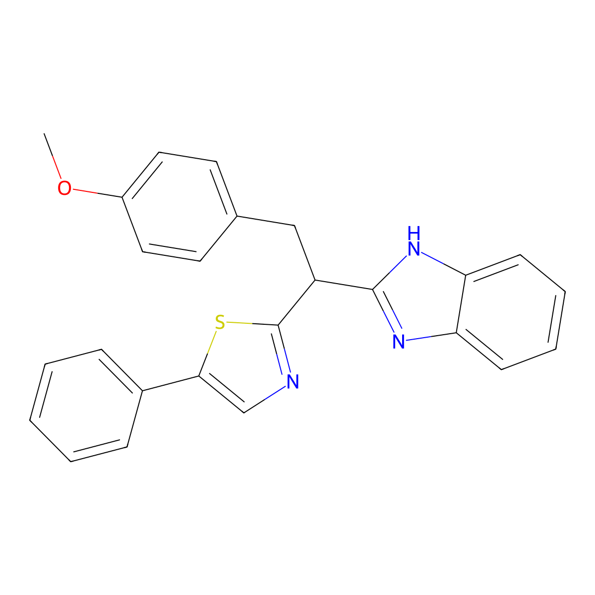 2-[2-(4-methoxyphenyl)-1-(5-phenyl-1,3-thiazol-2-yl)ethyl]-1H-benzimidazole molecular structure, CAS 1986681-25-7