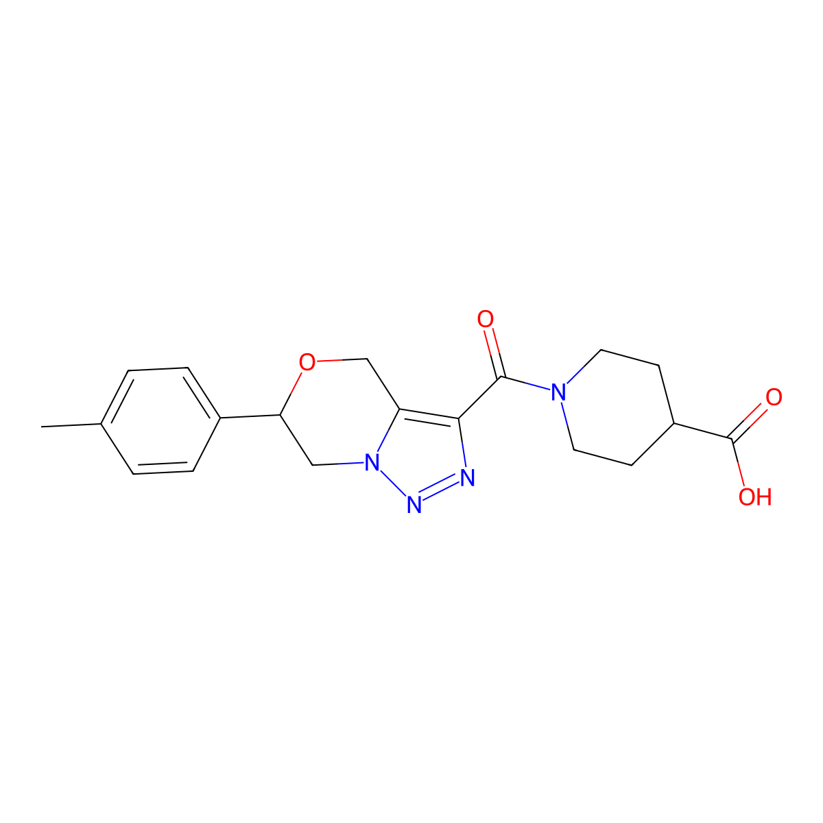 1-{[6-(4-methylphenyl)-6,7-dihydro-4H-[1,2,3]triazolo[5,1-c][1,4]oxazin-3-yl]carbonyl}piperidine-4-carboxylic acid molecular structure, CAS 1986681-59-7
