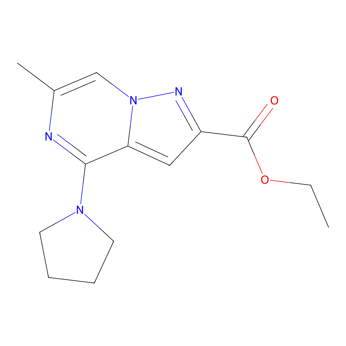 Ethyl 6-methyl-4-pyrrolidin-1-ylpyrazolo[1,5-a]pyrazine-2-carboxylate molecular structure, CAS 1986681-66-6