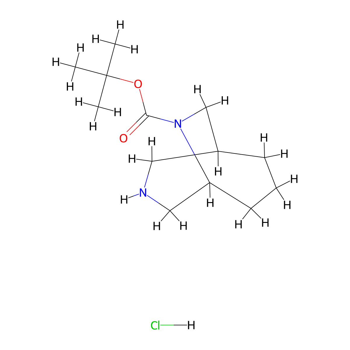 tert-butyl rac-(1R,5R)-3,9-diazabicyclo[3.3.2]decane-9-carboxylate hydrochloride molecular structure, CAS 1986792-13-5