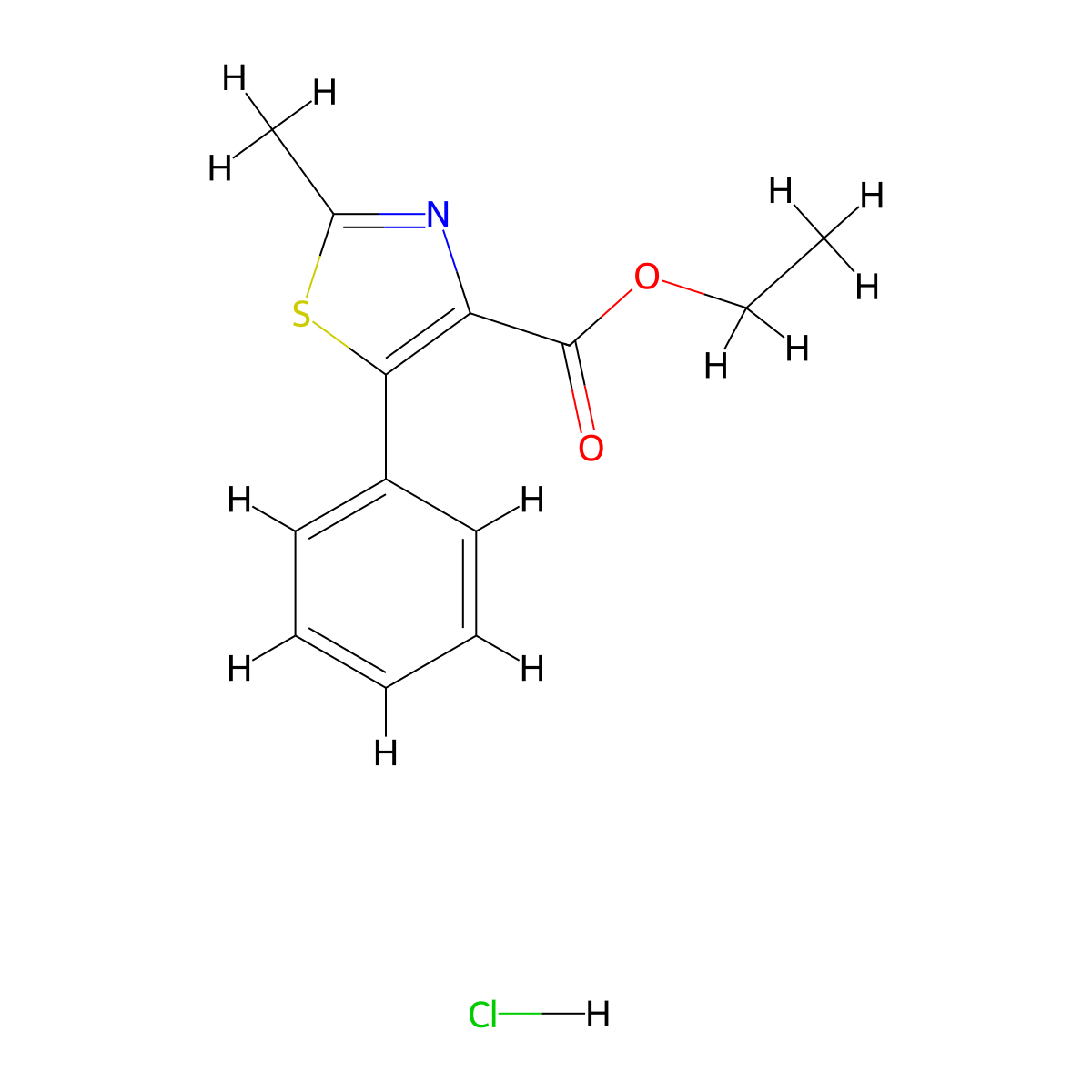 Ethyl 2-methyl-5-phenyl-1,3-thiazole-4-carboxylate hydrochloride molecular structure, CAS 1986845-98-0