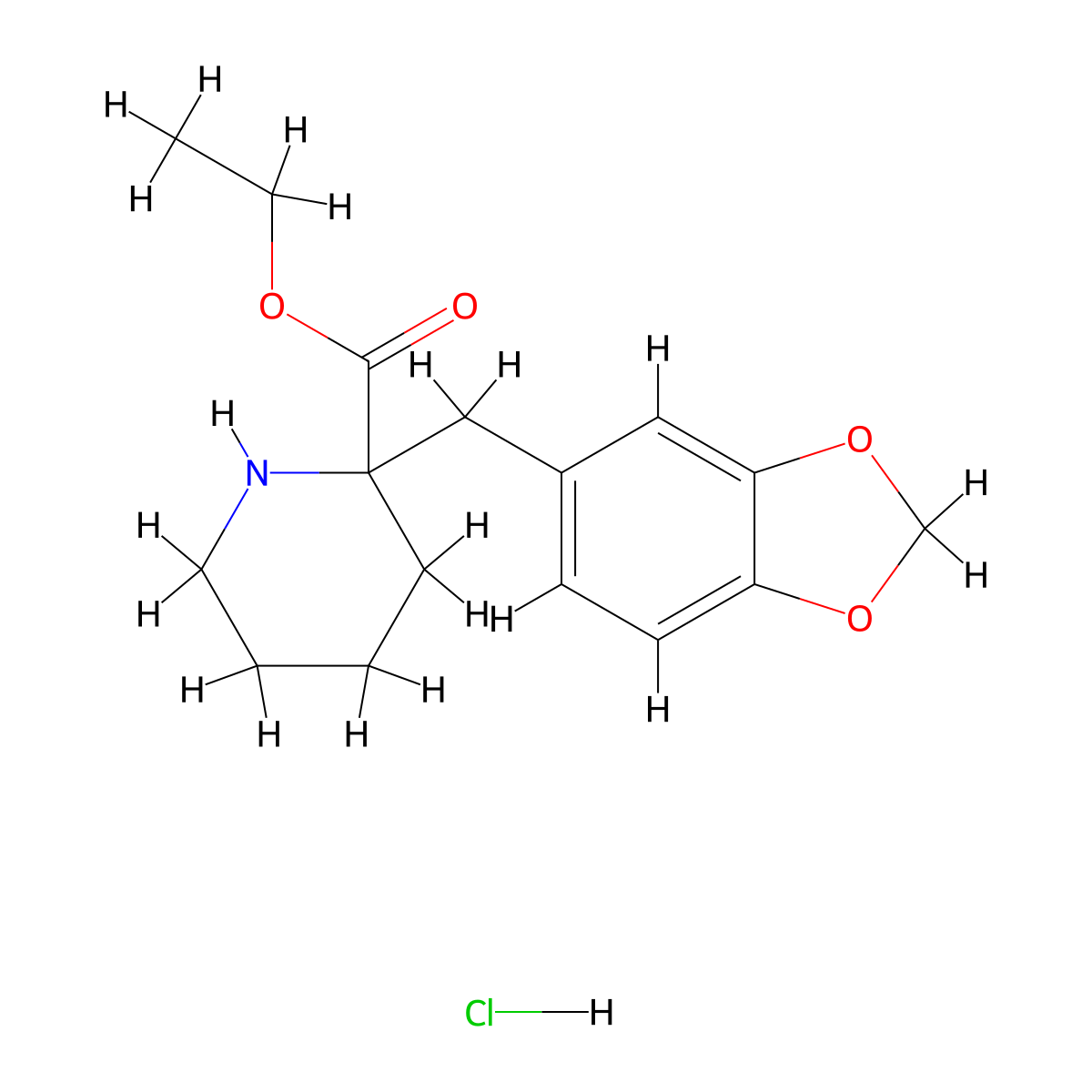 Ethyl 2-(1,3-benzodioxol-5-ylmethyl)piperidine-2-carboxylate hydrochloride molecular structure, CAS 1986846-18-7