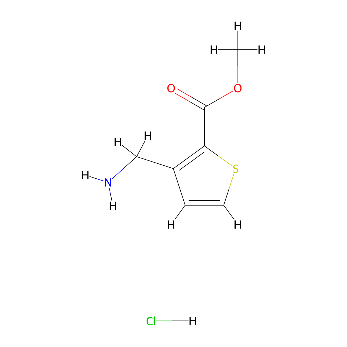 Methyl 3-(aminomethyl)thiophene-2-carboxylate hydrochloride molecular structure, CAS 1986860-12-1