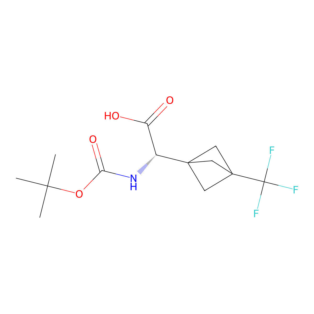 (2S)-2-(((tert-butoxy)carbonyl)amino)-2-(3-(trifluoromethyl)bicyclo(1.1.1)pentan-1-yl)acetic acid molecular structure, CAS 1986906-52-8