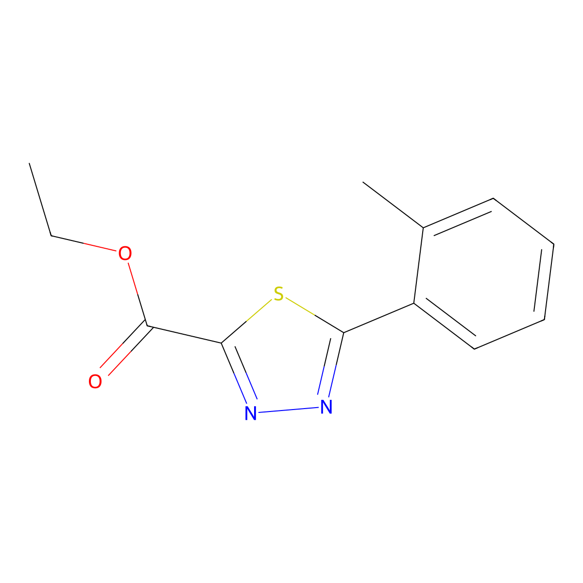 Ethyl 5-(2-methylphenyl)-1,3,4-thiadiazole-2-carboxylate molecular structure, CAS 1986907-98-5