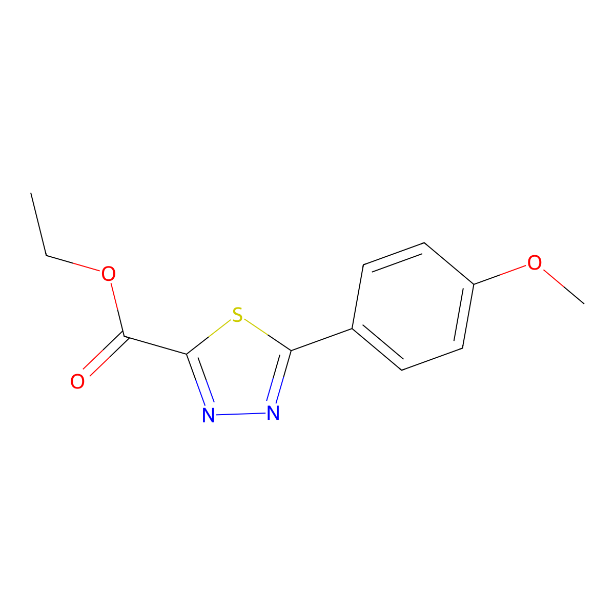 Ethyl 5-(4-methoxyphenyl)-1,3,4-thiadiazole-2-carboxylate molecular structure, CAS 1986908-03-5