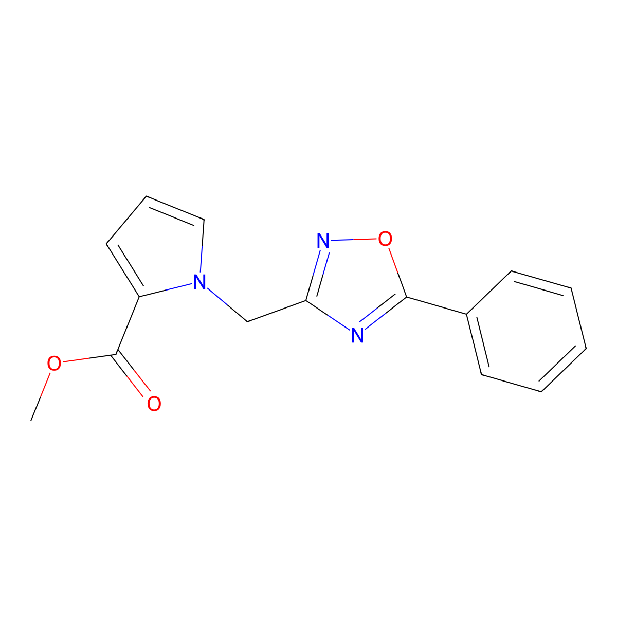 methyl 1-[(5-phenyl-1,2,4-oxadiazol-3-yl)methyl]-1H-pyrrole-2-carboxylate molecular structure, CAS 1986957-85-0
