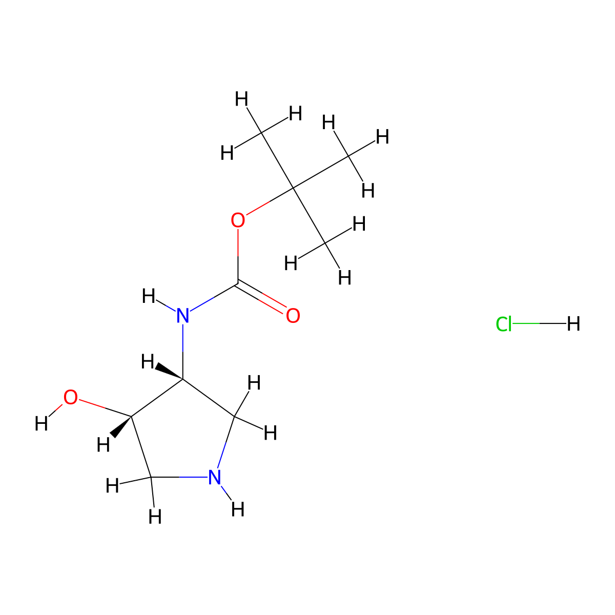 cis-3-(Boc-amino)-4-hydroxypyrrolidine hydrochloride molecular structure, CAS 1986990-24-2