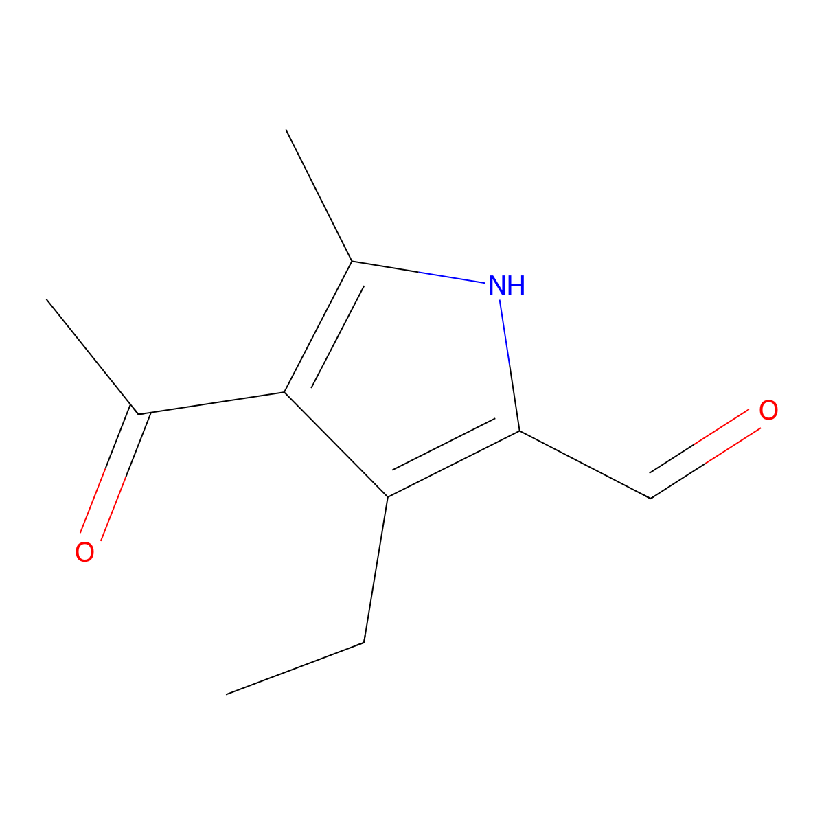 4-acetyl-3-ethyl-5-methyl-1H-pyrrole-2-carbaldehyde molecular structure, CAS 198705-07-6