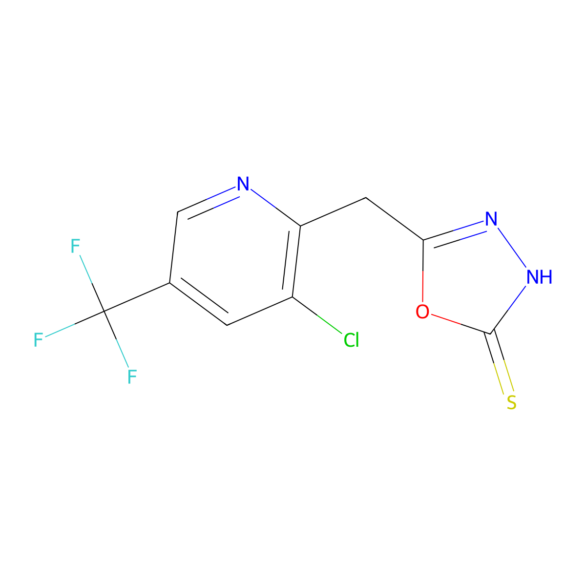 5-[[3-Chloro-5-(trifluoromethyl)-2-pyridyl]-methyl]-1,3,4-oxadiazole-2-thiol molecular structure, CAS 1987078-26-1