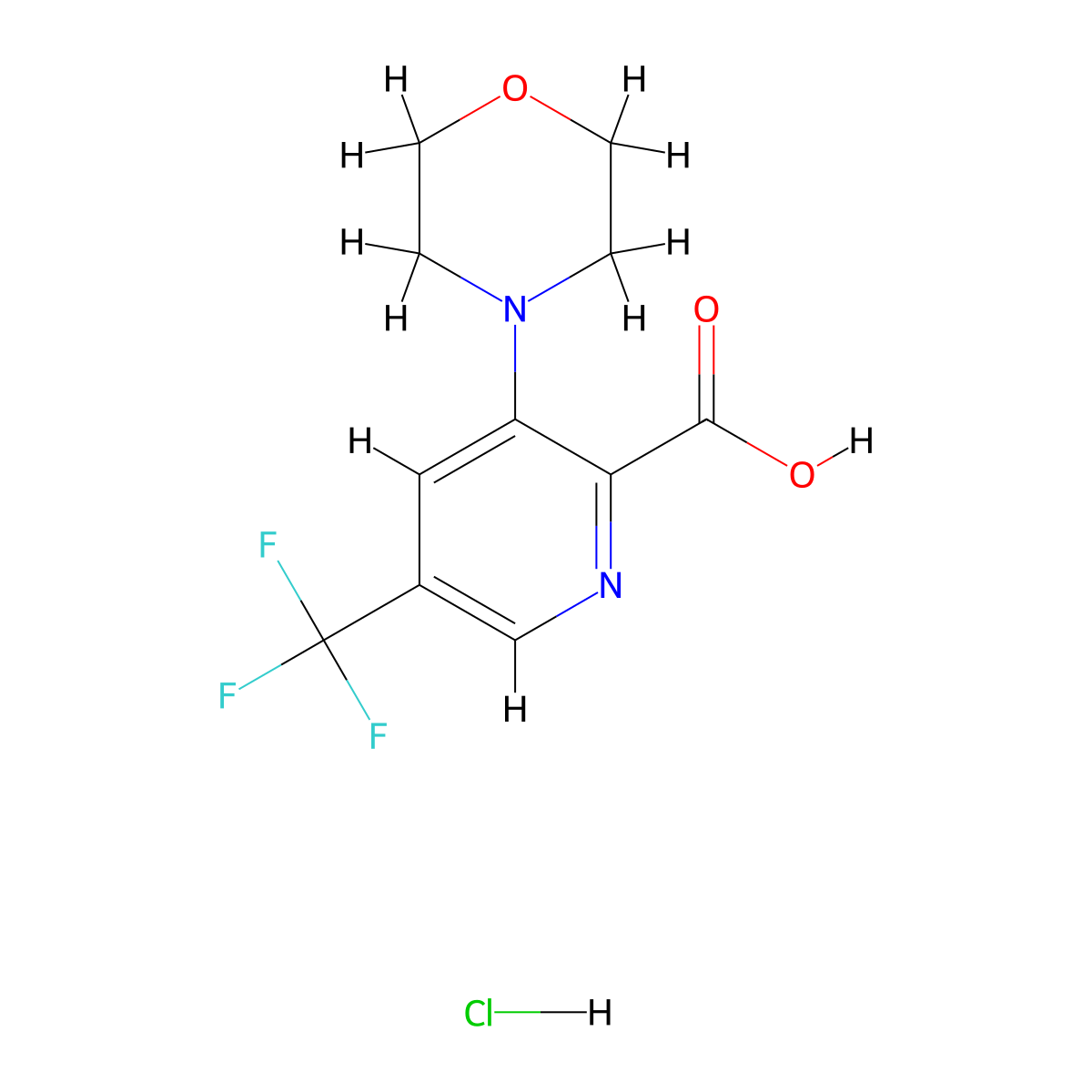 3-Morpholino-5-(trifluoromethyl)pyridine-2-carboxylic acid hydrochloride molecular structure, CAS 1987078-38-5