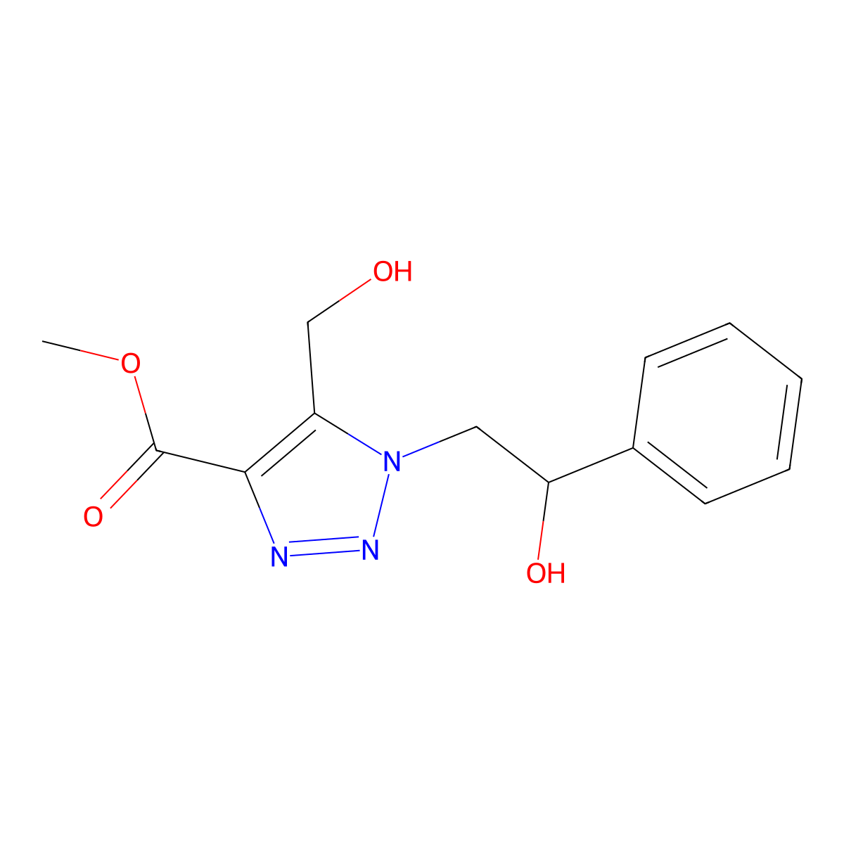 methyl 5-(hydroxymethyl)-1-(2-hydroxy-2-phenylethyl)-1H-1,2,3-triazole-4-carboxylate molecular structure, CAS 1987084-26-3