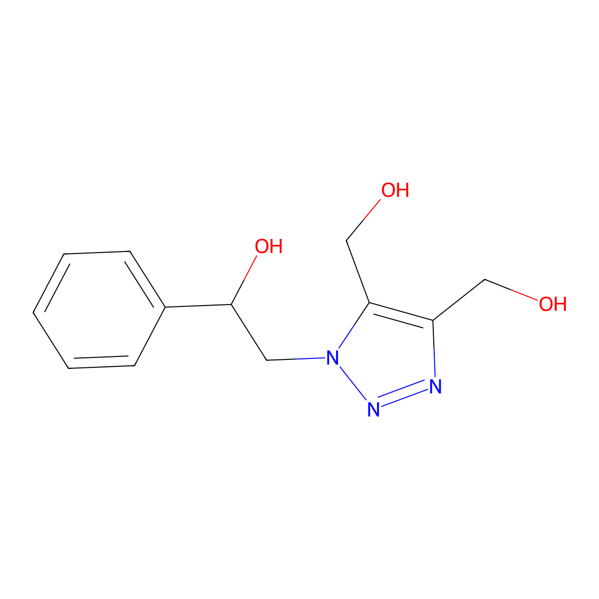 2-[4,5-bis(hydroxymethyl)-1H-1,2,3-triazol-1-yl]-1-phenylethanol molecular structure, CAS 1987084-87-6