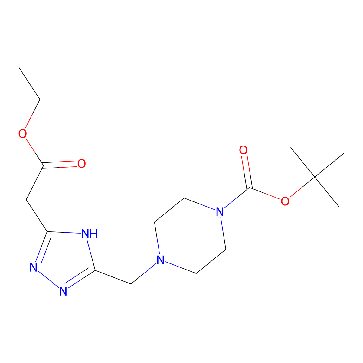 tert-butyl 4-{[5-(2-ethoxy-2-oxoethyl)-4H-1,2,4-triazol-3-yl]methyl}piperazine-1-carboxylate molecular structure, CAS 1987085-05-1