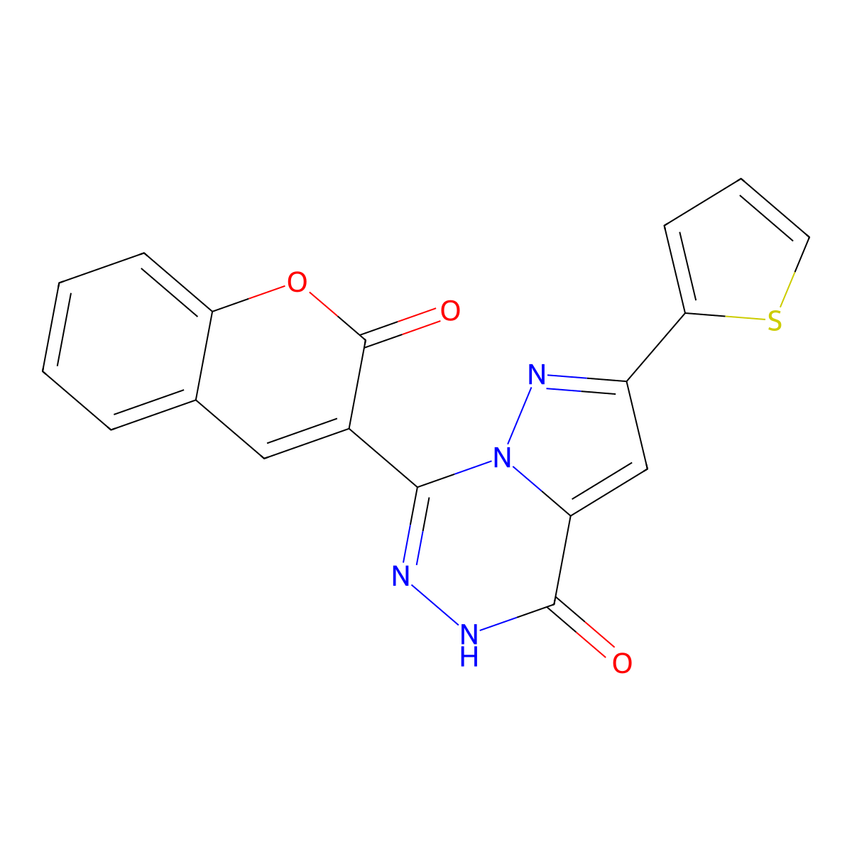 7-(2-oxo-2H-chromen-3-yl)-2-(2-thienyl)pyrazolo[1,5-d][1,2,4]triazin-4(5H)-one molecular structure, CAS 1987085-10-8
