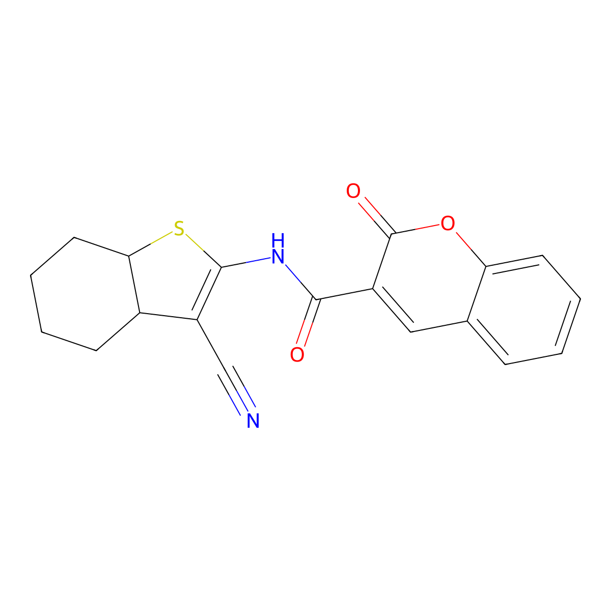 N-(3-cyano-3a,4,5,6,7,7a-hexahydro-1-benzothien-2-yl)-2-oxo-2H-chromene-3-carboxamide molecular structure, CAS 1987112-42-4