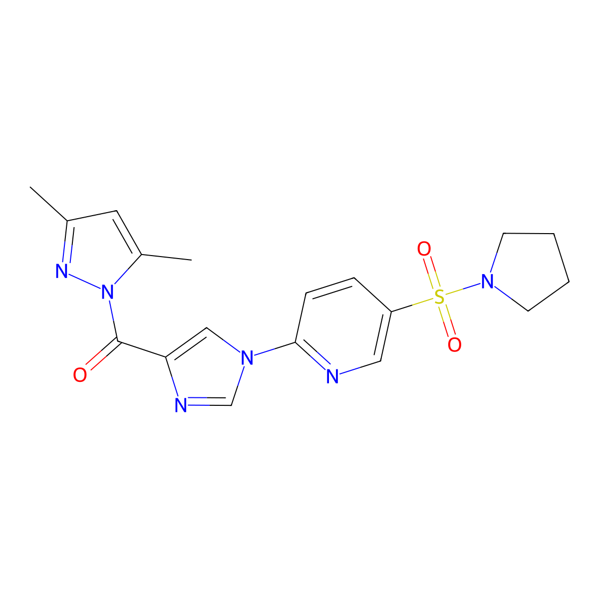 2-{4-[(3,5-dimethyl-1H-pyrazol-1-yl)carbonyl]-1H-imidazol-1-yl}-5-(pyrrolidin-1-ylsulfonyl)pyridine molecular structure, CAS 1987112-85-5