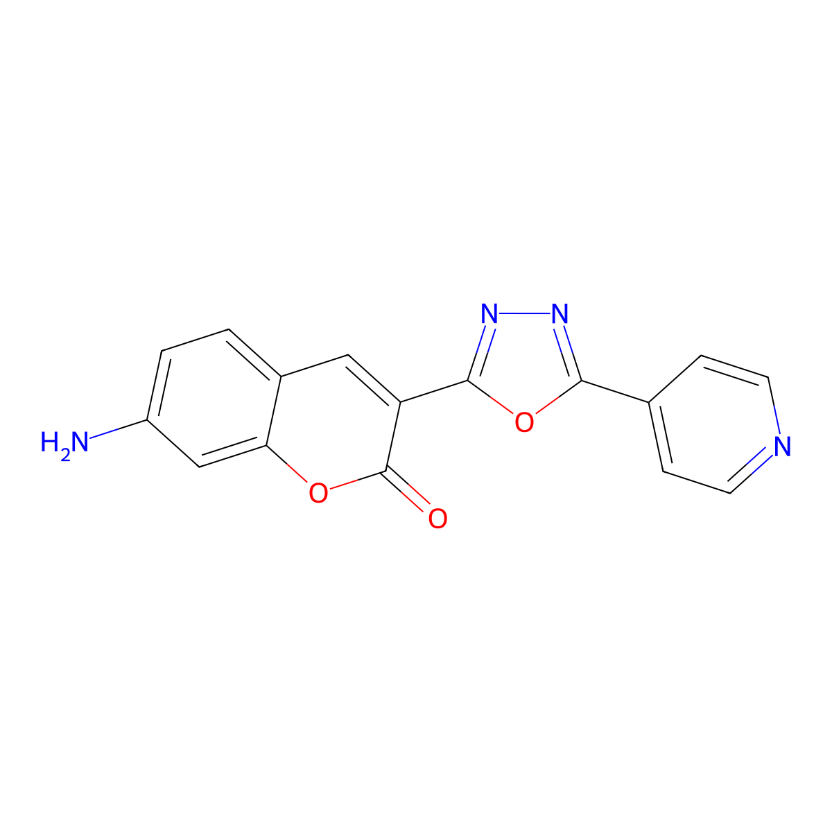 7-amino-3-(5-pyridin-4-yl-1,3,4-oxadiazol-2-yl)-2H-chromen-2-one molecular structure, CAS 1987112-90-2