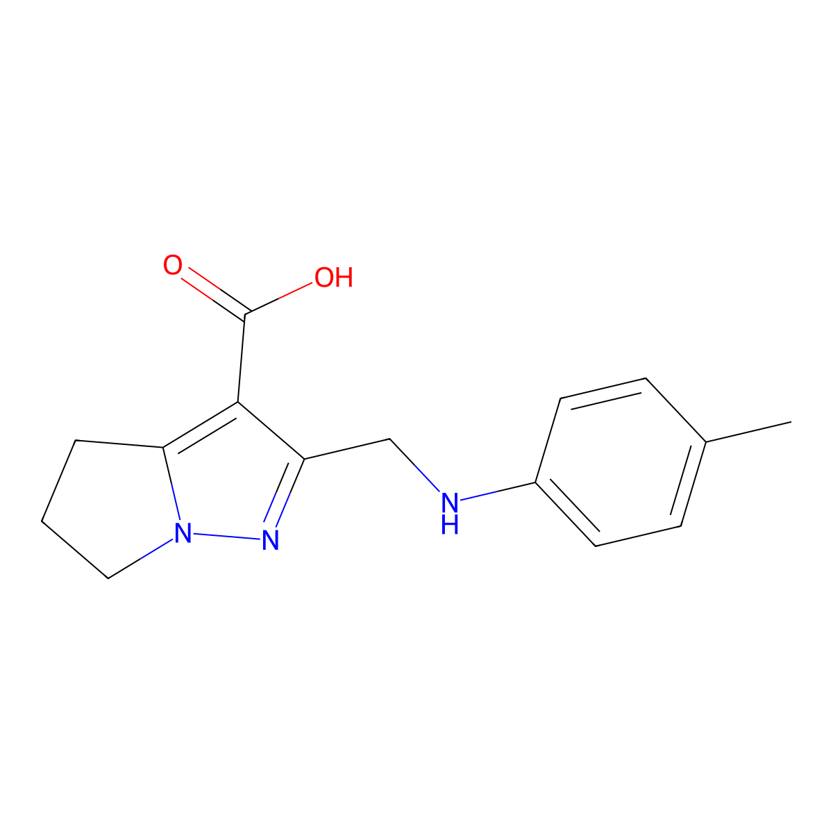 2-{[(4-methylphenyl)amino]methyl}-5,6-dihydro-4H-pyrrolo[1,2-b]pyrazole-3-carboxylic acid molecular structure, CAS 1987113-14-3